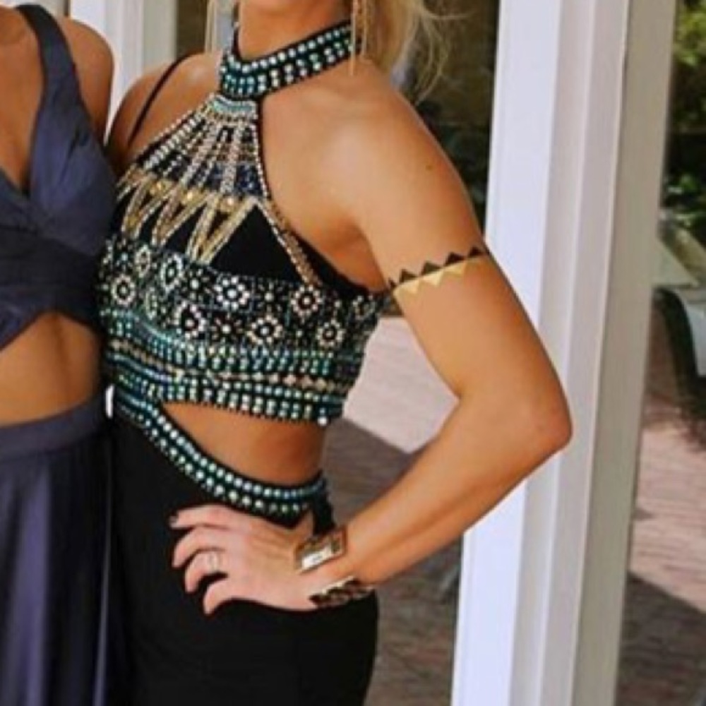 Cut out black and sequin prom dress